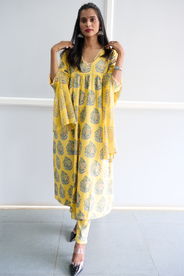 Kurta Set (Kurta Pant Dupatta) FL1125 Yellow - Image 3