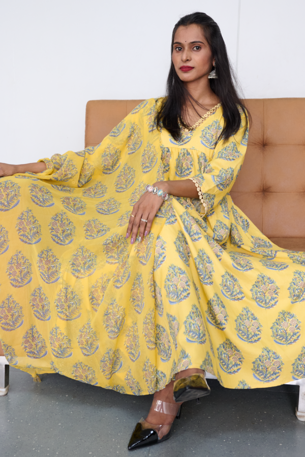 Kurta Set (Kurta Pant Dupatta) FL1125 Yellow - Image 5